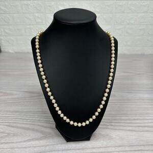 Vtg Marvella Blush Faux Pearl Hand Knotted Necklace Hidden Clasp Closure 14.5"